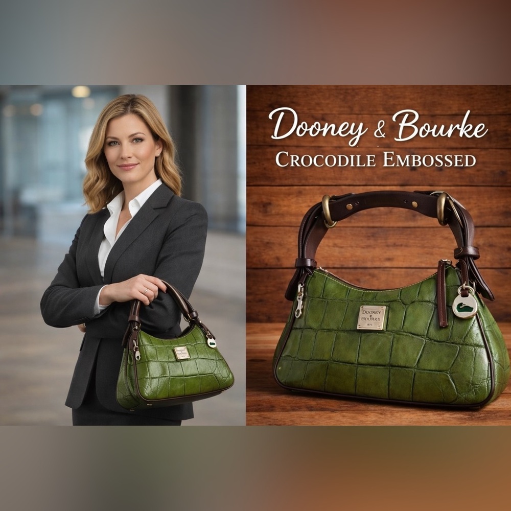 Dooney & Bourke Olive Crocodile Embossed Shoulder Bag small hobo baguette style